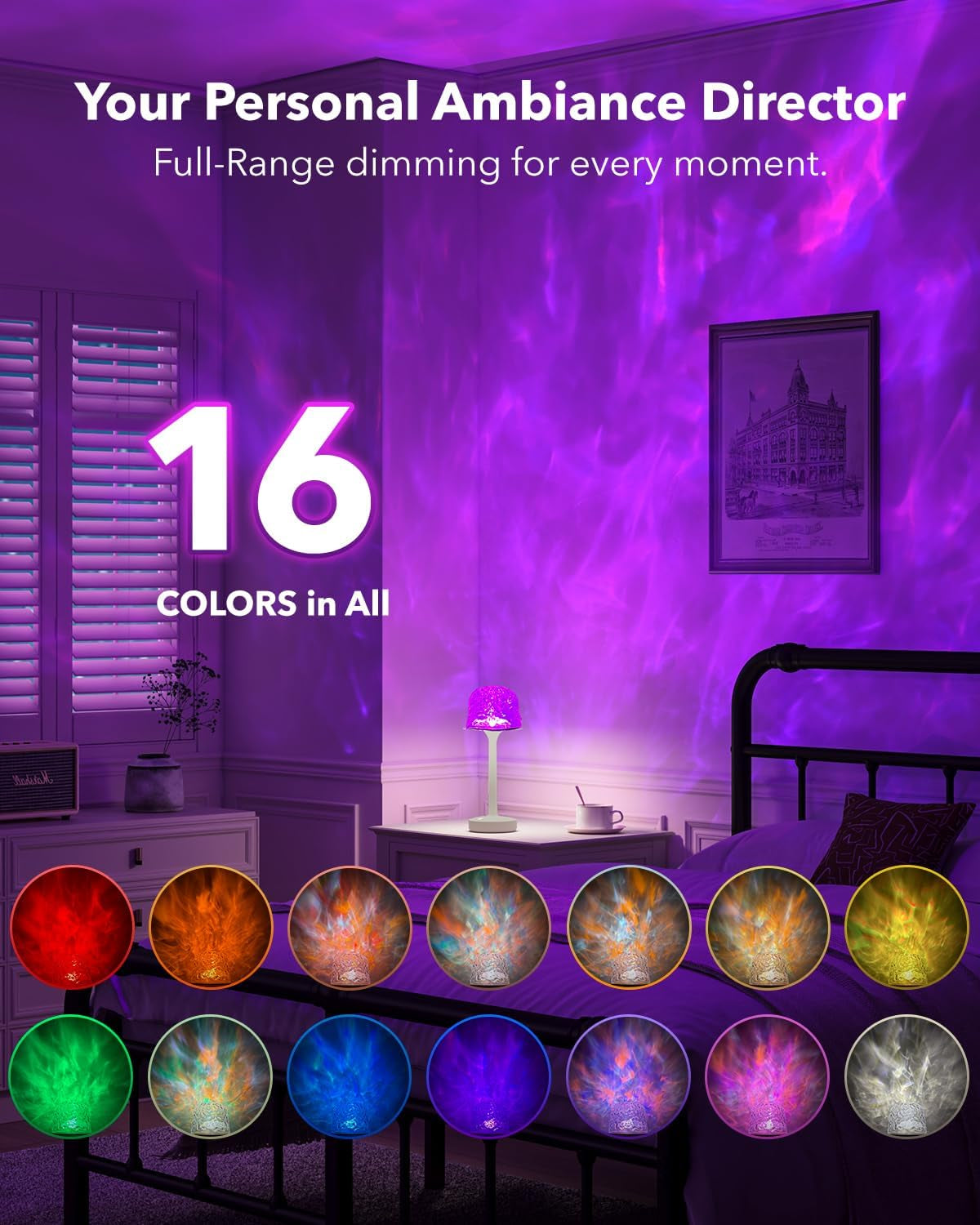IP65 Waterproof Shower Lamp for inside Shower, Outdoor Patio Cordless Rechargeable Table Lamp, RGB Ocean Wave Projector, Battery Operated Small Touch Lamps for Kitchen Counter Nightstand Desk Bathroom