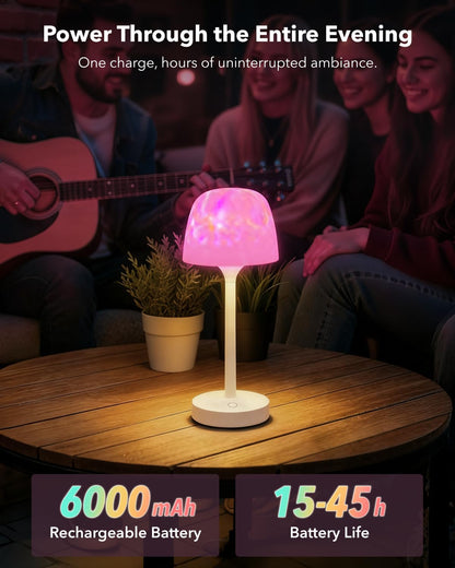 IP65 Waterproof Shower Lamp for inside Shower, Outdoor Patio Cordless Rechargeable Table Lamp, RGB Ocean Wave Projector, Battery Operated Small Touch Lamps for Kitchen Counter Nightstand Desk Bathroom