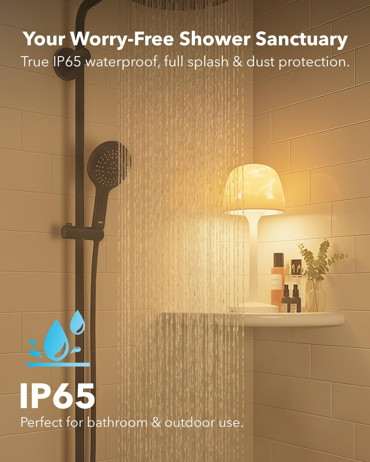 IP65 Waterproof Shower Lamp for inside Shower, Outdoor Patio Cordless Rechargeable Table Lamp, RGB Ocean Wave Projector, Battery Operated Small Touch Lamps for Kitchen Counter Nightstand Desk Bathroom